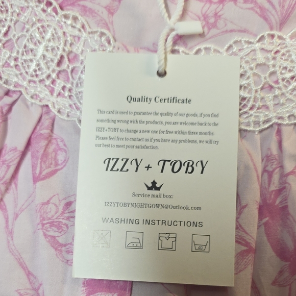 Pink Women's SleepwearIZZY + TOBY Pink Floral Nightgown Victorian Lace Cotton S - Picture 5 of 6